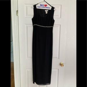 Classic Black Maxi Dress with Embellished Waist